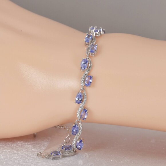 Natural Tanzanite Tennis Bracelet Real Solid 925 Sterling Silver - Picture 1 of 3